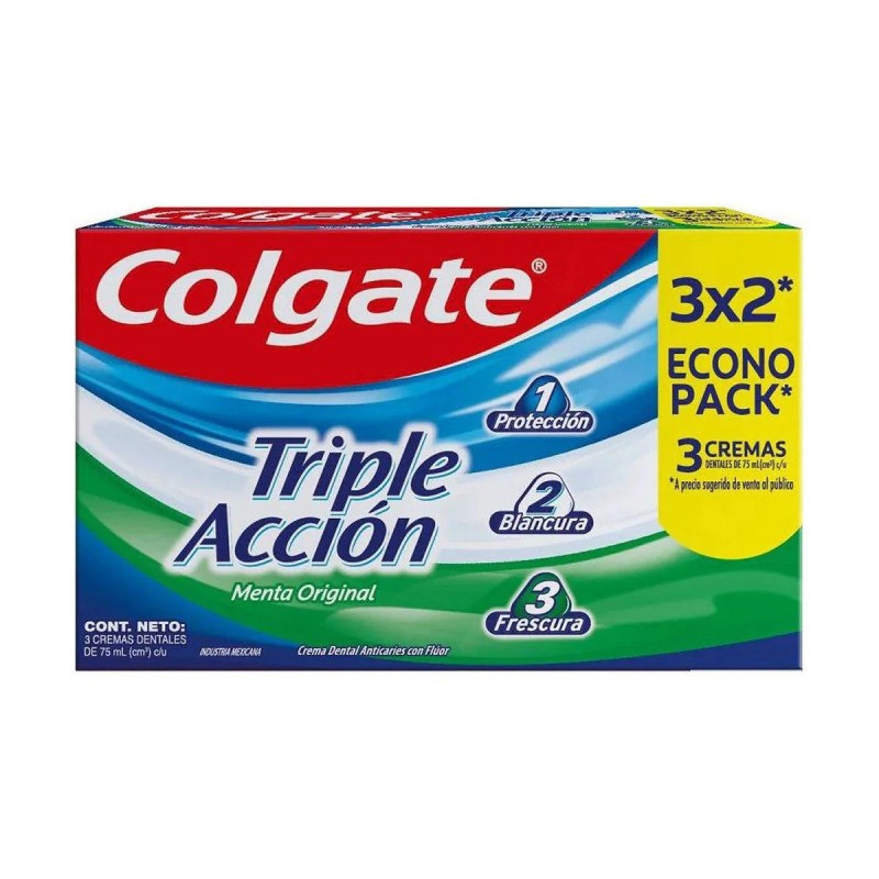 Pasta Dental Colgate Triple Acción Pack 3x75ml Empaque familiar menta original